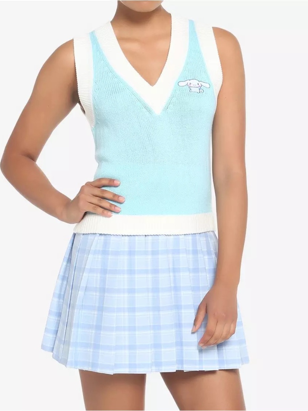 Hot Topic Sanrio Cinnamoroll Sweater Vest Womens S/M Blue White Kawaii Preppy